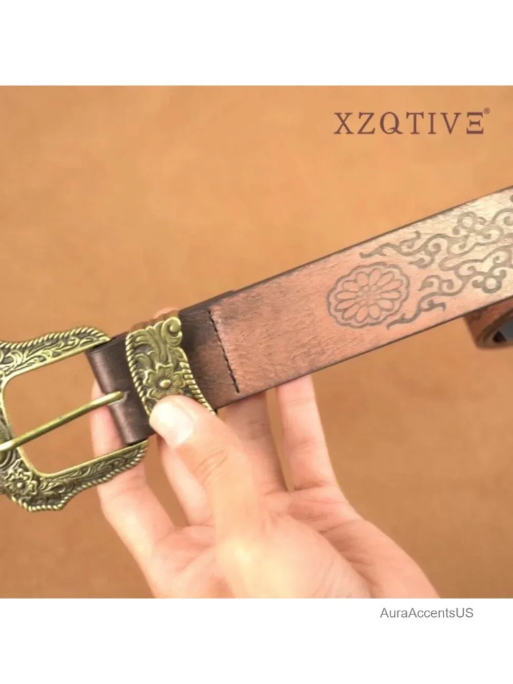 Vintage Western Leather Belt with Turquoise Concho Buckle for Women Cowgirl